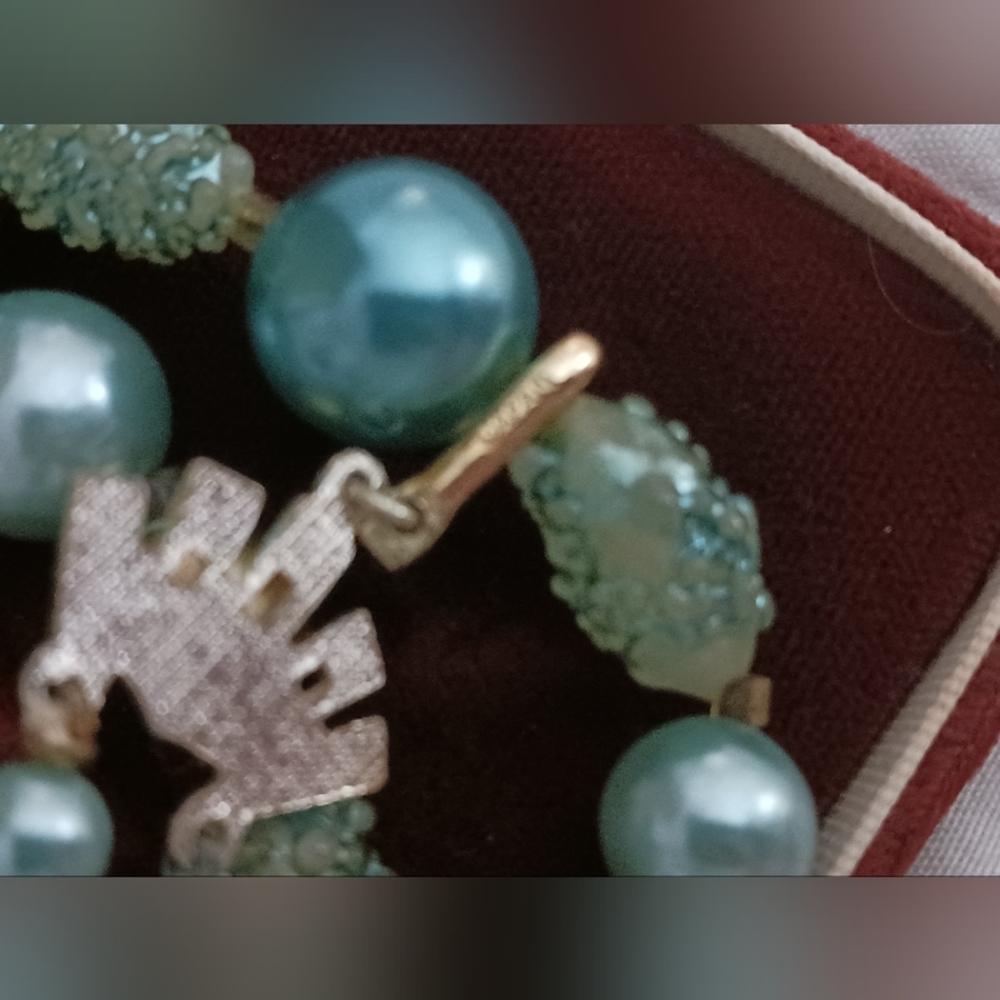 Vintage Japan 50s Teal and Gold Beaded Women's Necklace - Picture 8 of 10